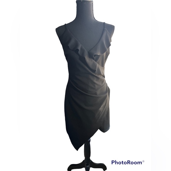 She+Sky Black Holiday Party Figure Flattering Asymmetric Hemline Dress Size M - Picture 3 of 8